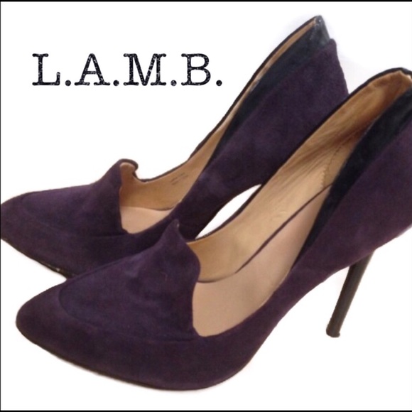 🌟HP🌟L.A.M.B.Gwen Stefani Dice Heels Plum Suede 8 - Picture 8 of 8